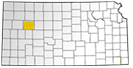 Map showing Gove County location within the state of Kansas